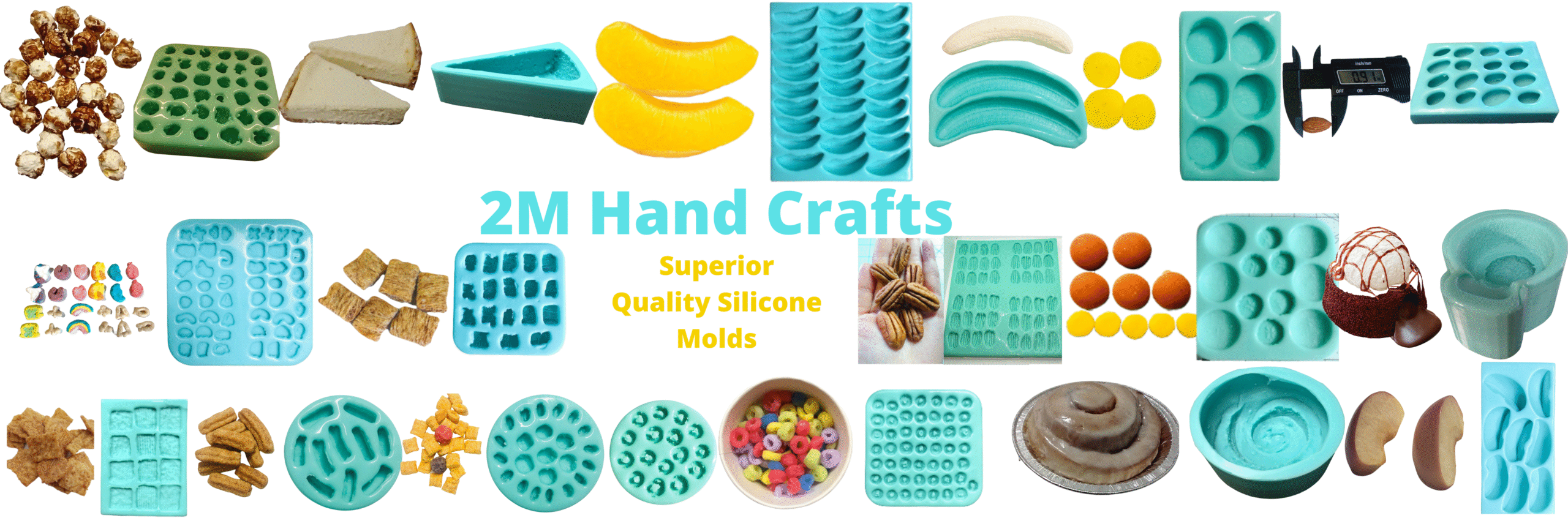 A Collage of many food shaped silicone molds.